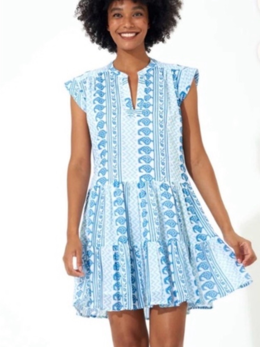 Light Blue Printed Tiered Summer Dress